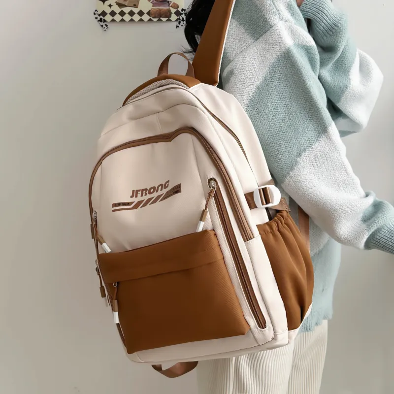 Deli Bear Nylon Backpack Regular Unisex Brown/Orange/Black/Khaki/Green-2