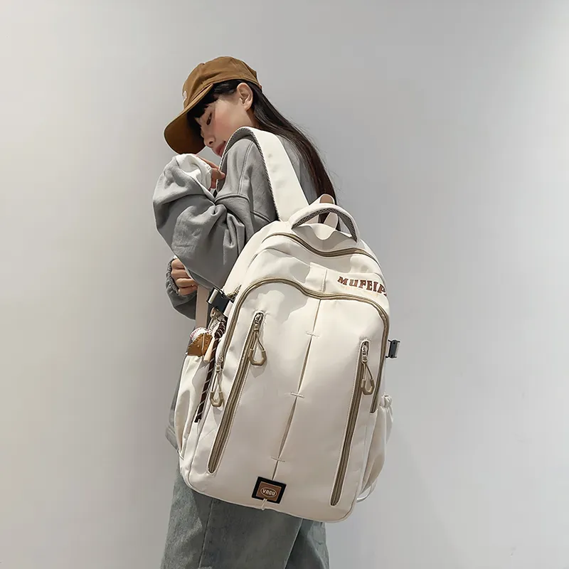OUZIHUANG Nylon Backpack Unisex Black/White/Red-9