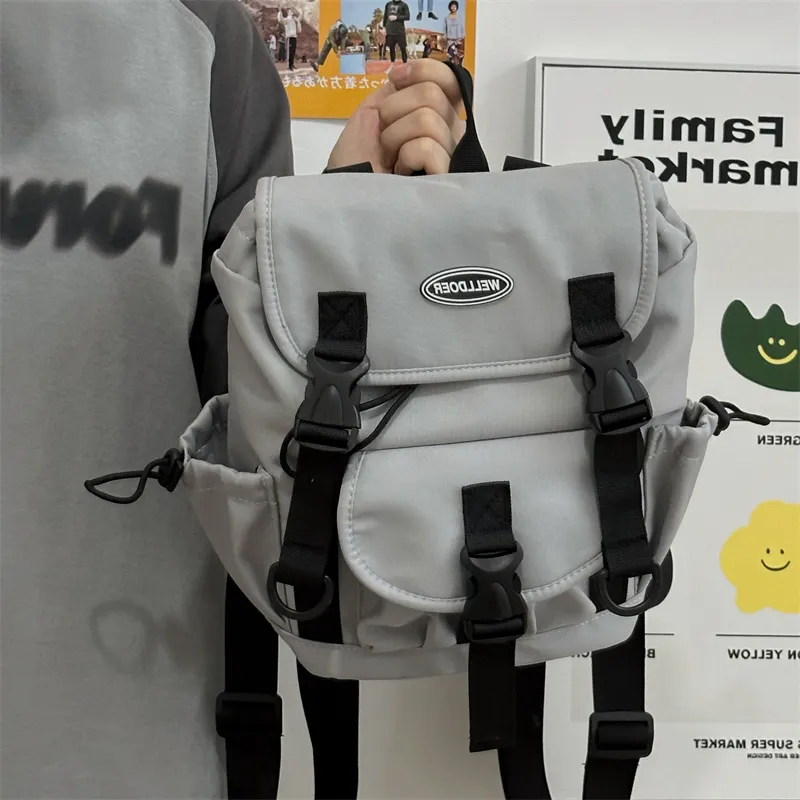 Deli Bear Nylon Backpack Crossbody Bag Regular Unisex Gray/White/Black-1