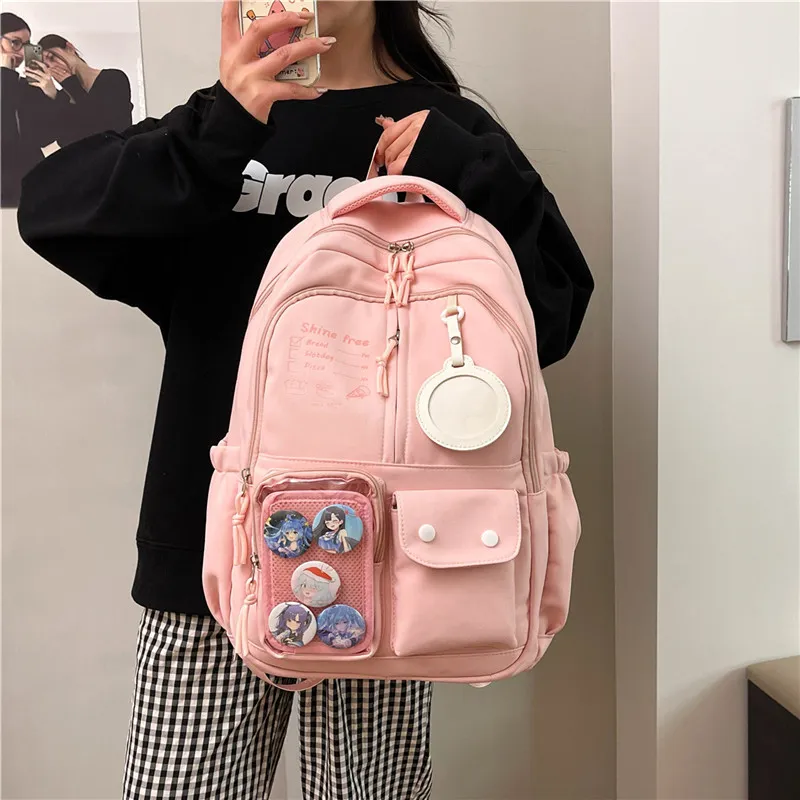 Deli Bear Nylon Backpack Regular Unisex Black/Pink/White/Khaki/Blue-7