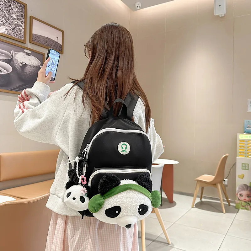 Deli Bear Nylon Backpack Women's Black \ Pink \ White \ Red \ White Khaki-1