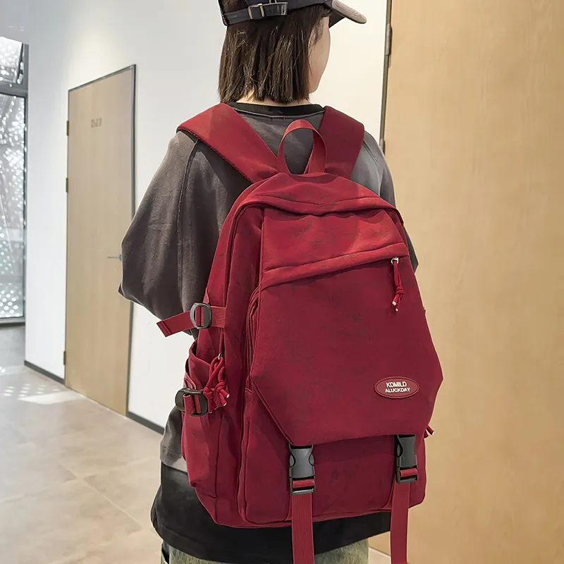 OUZIHUANG Nylon Backpack Regular Unisex Black/White/Green/Red-17