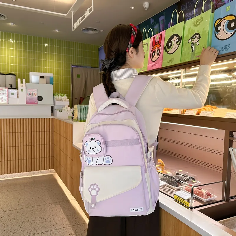 OUZIHUANG Nylon Backpack Regular Unisex Black/Purple/Red/Coffee/Orange-5