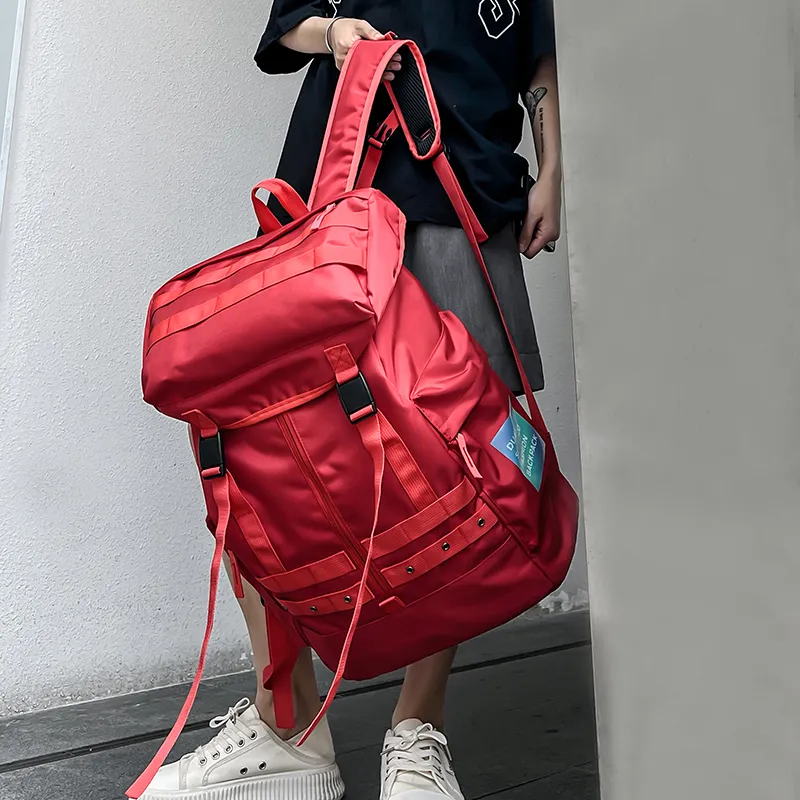 Deli Bear Oxford Backpacks Backpack Large Size Unisex Light Gray/Dark Gray/Red/Black-6