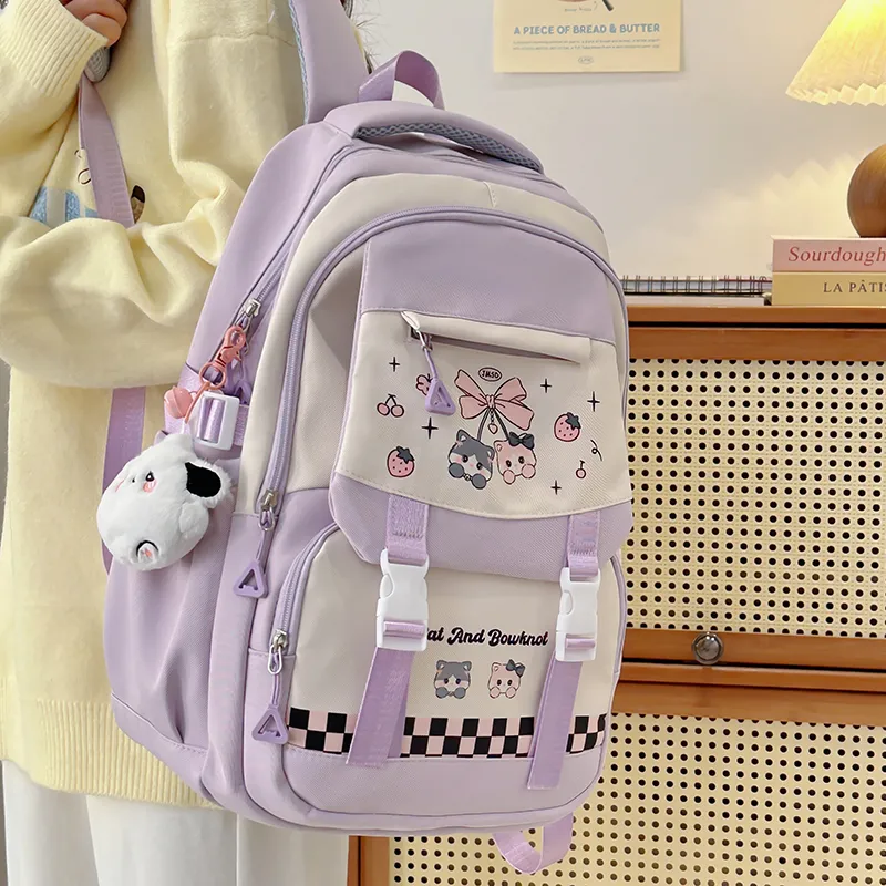 Deli Bear Nylon Backpack Women's Pink/Blue/Black/Yellow/Purple-21