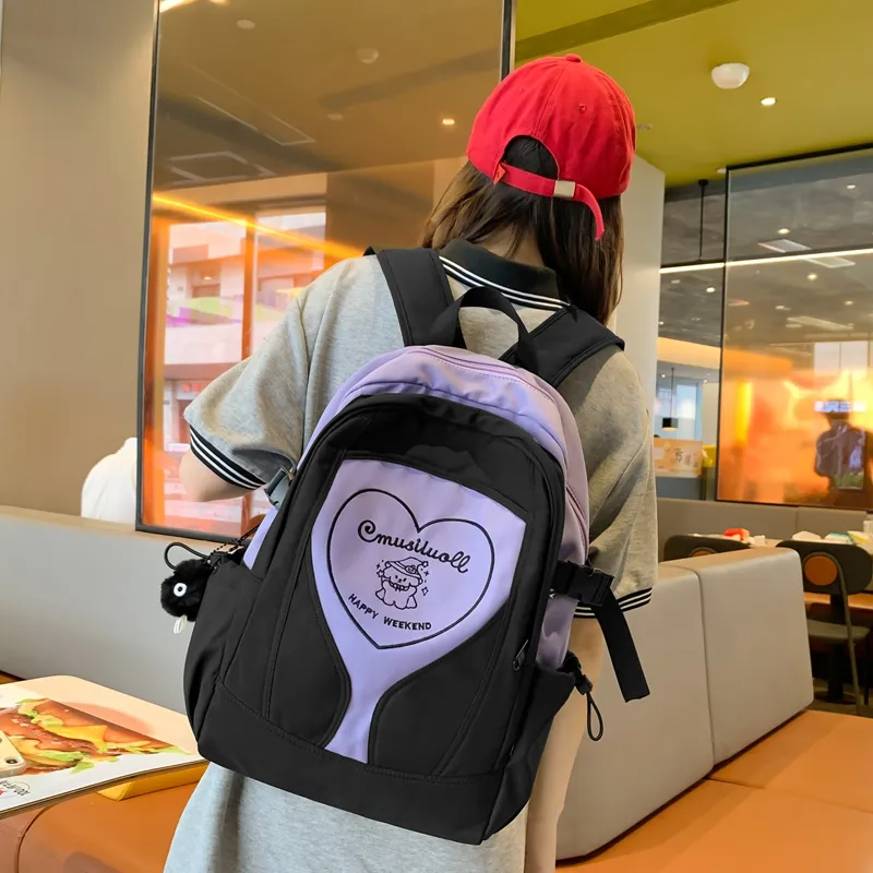 Deli Bear Nylon Backpack Regular Unisex Black Stockings/Black White/Blue Black/Blue Purple-12