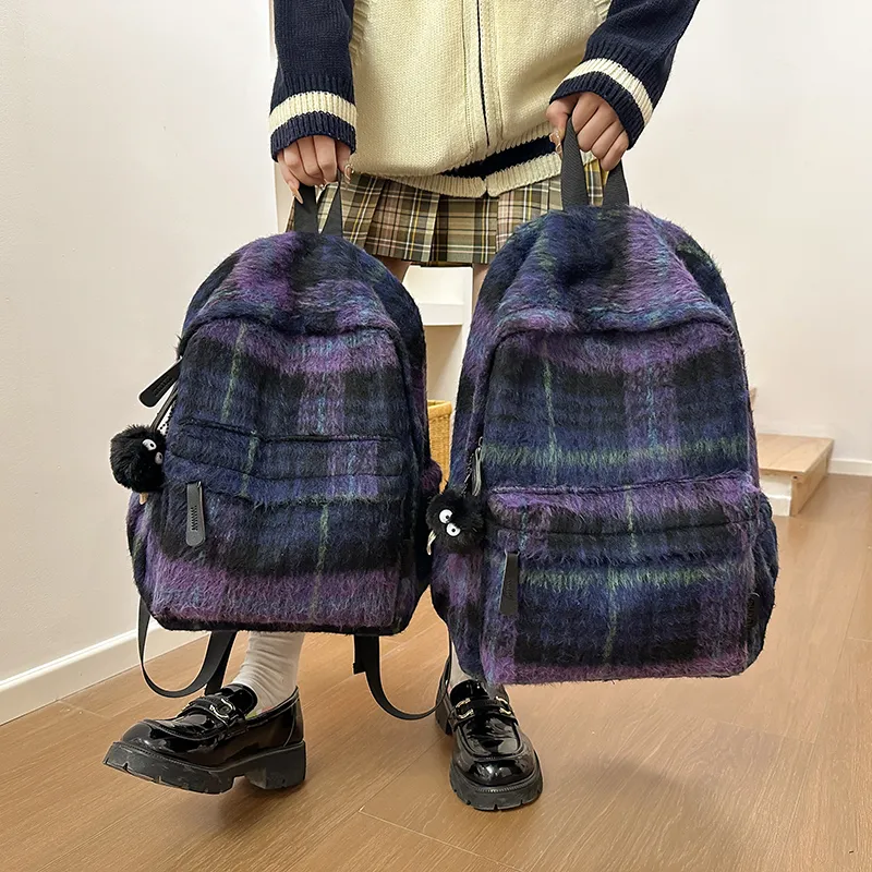 OUZIHUANG Woolen Backpack Regular Women's Pink/Green/Brown/Purple-16
