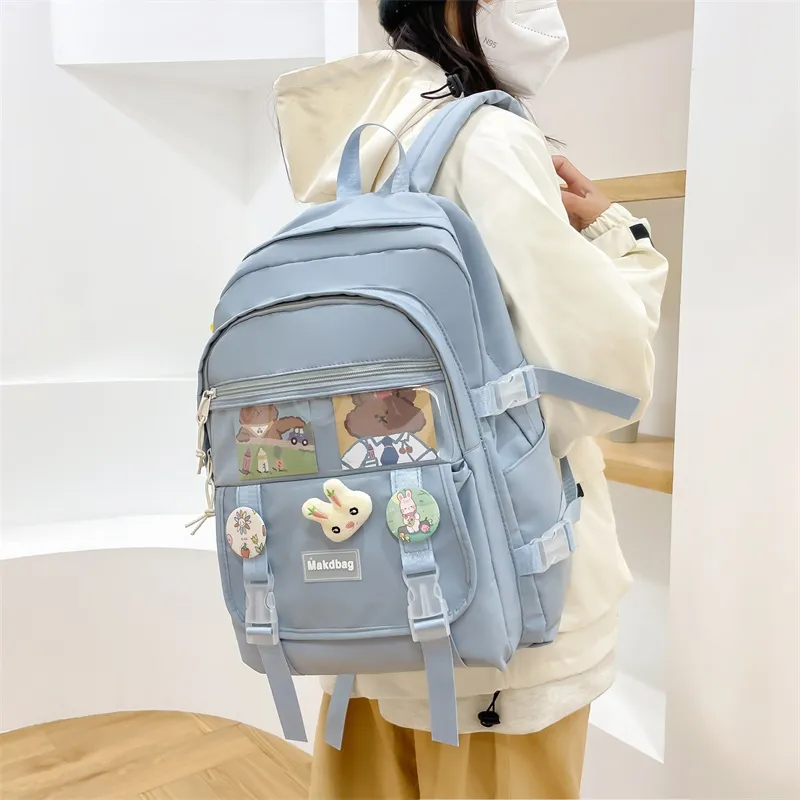 Deli Bear Canvas Backpack Regular Women's White/Black/Pink/Blue-18