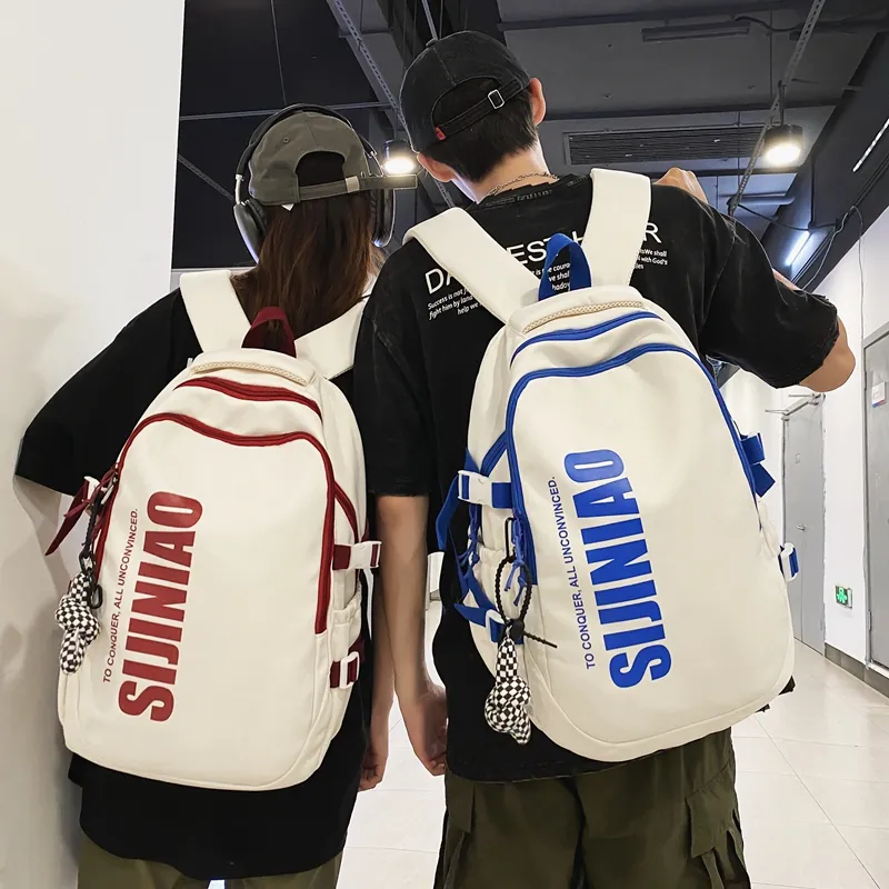 Deli Bear Nylon Backpack Regular Unisex Black/Red/Khaki/Blue/White Blue/White Red-3