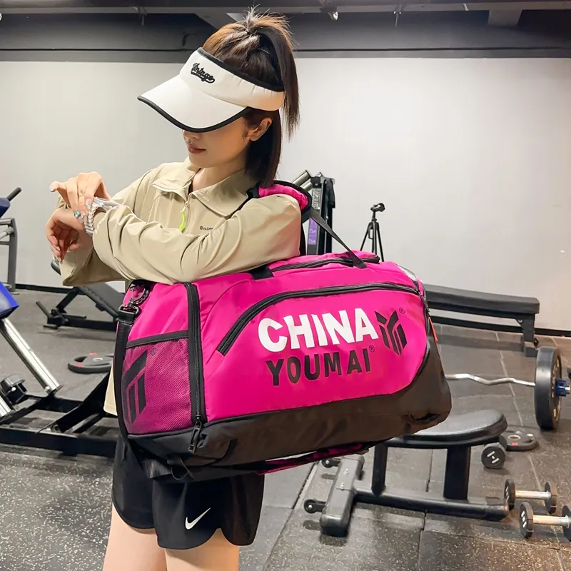 Deli Bear Nylon Gym Bag Large Size Unisex Black/Pink/Khaki/Rose Red/Yellow/Army Green-19