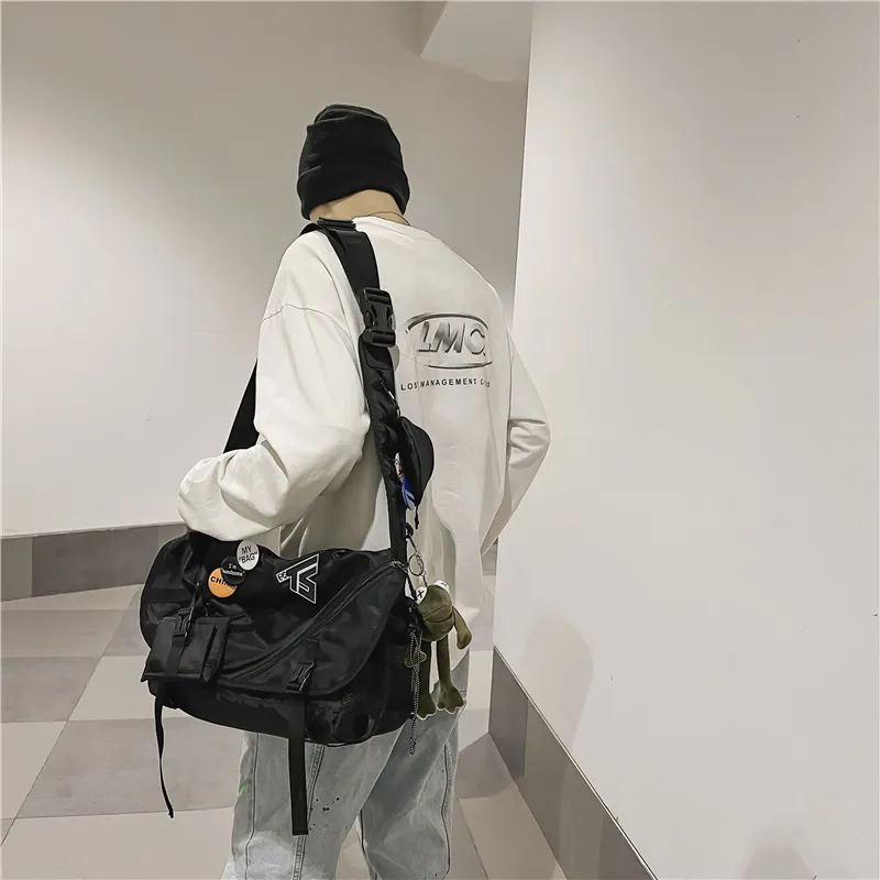 Deli Bear Nylon Travel Backpack Workwear Bag Crossbody Bag Shoulder Bag Unisex Black-1
