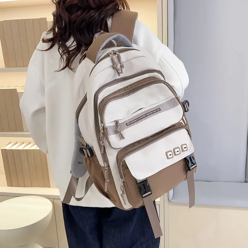 OUZIHUANG Nylon Backpack Women's Purple/Red/Green/Khaki/Black-11
