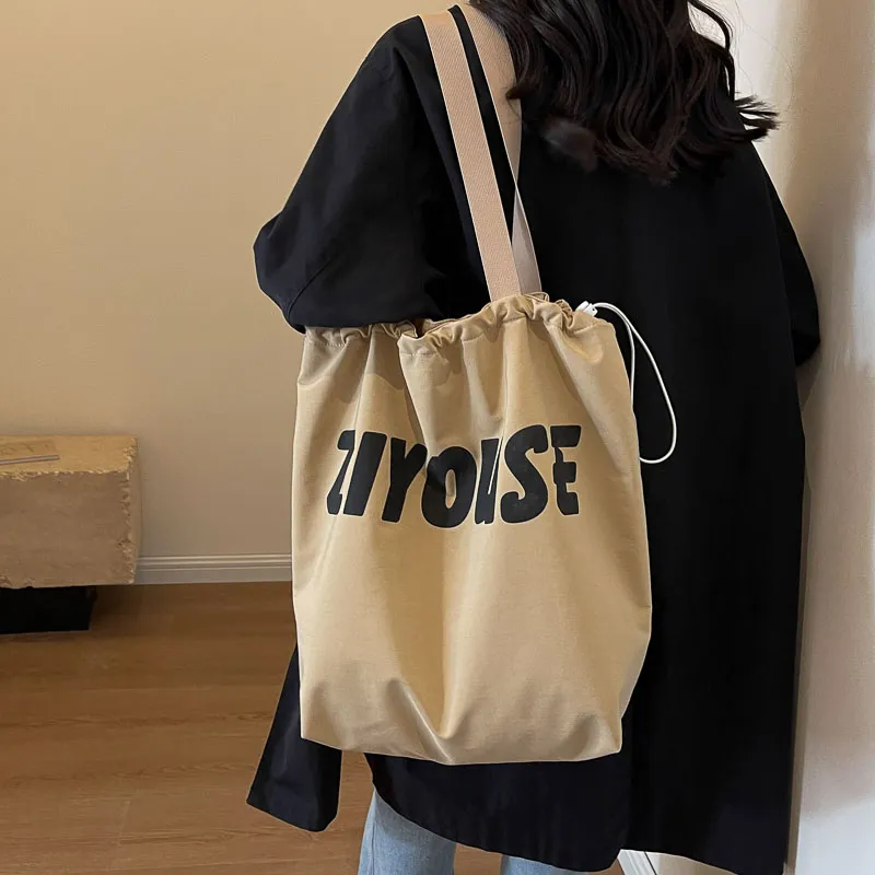 OUZIHUANG Canvas Bucket Bag Handbag Shoulder Bag Regular Women's Yellow/Ecru/Black/Khaki-26