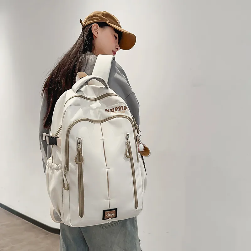 OUZIHUANG Nylon Backpack Unisex Black/White/Red-6