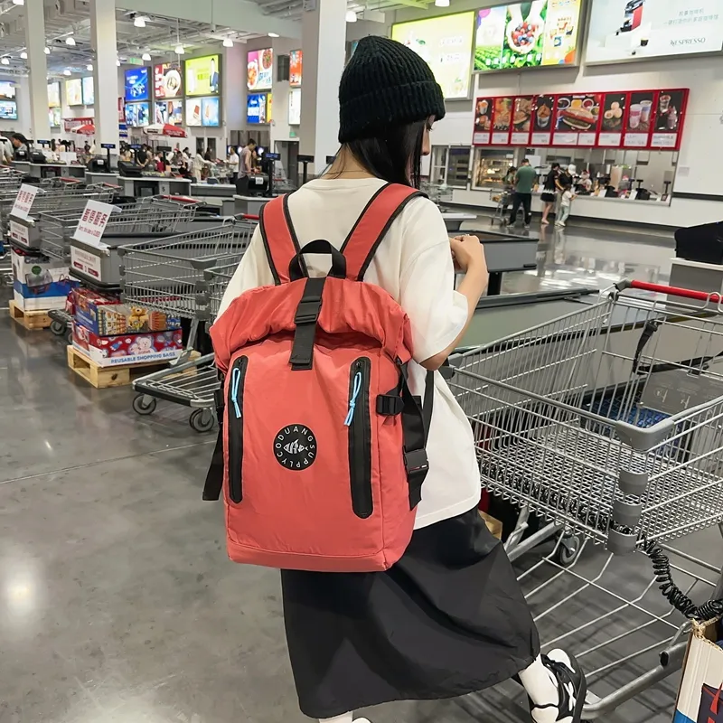 Deli Bear Nylon Fabric Backpack Unisex Black/Watermelon Red/Yellow/Light Gray-1