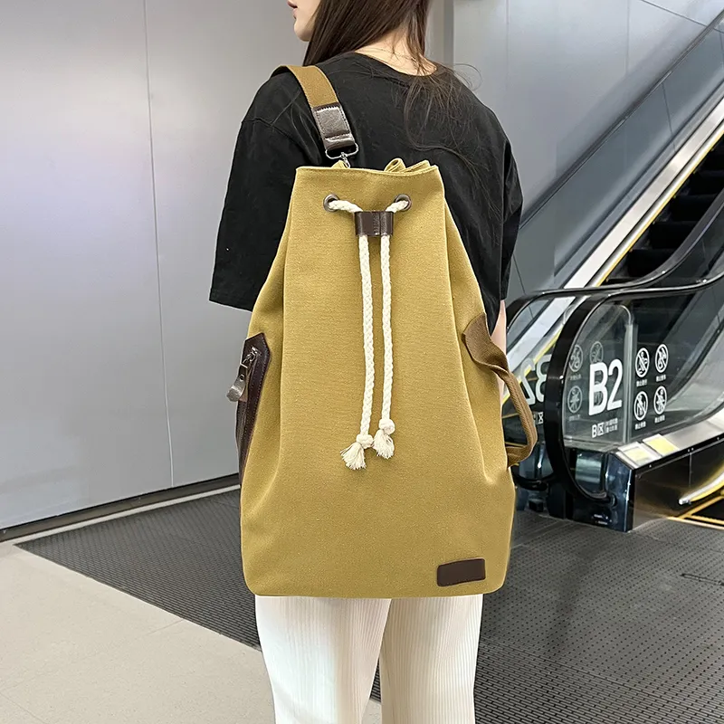 Deli Bear Canvas Backpack Unisex Light Gray/Black/Khaki-14