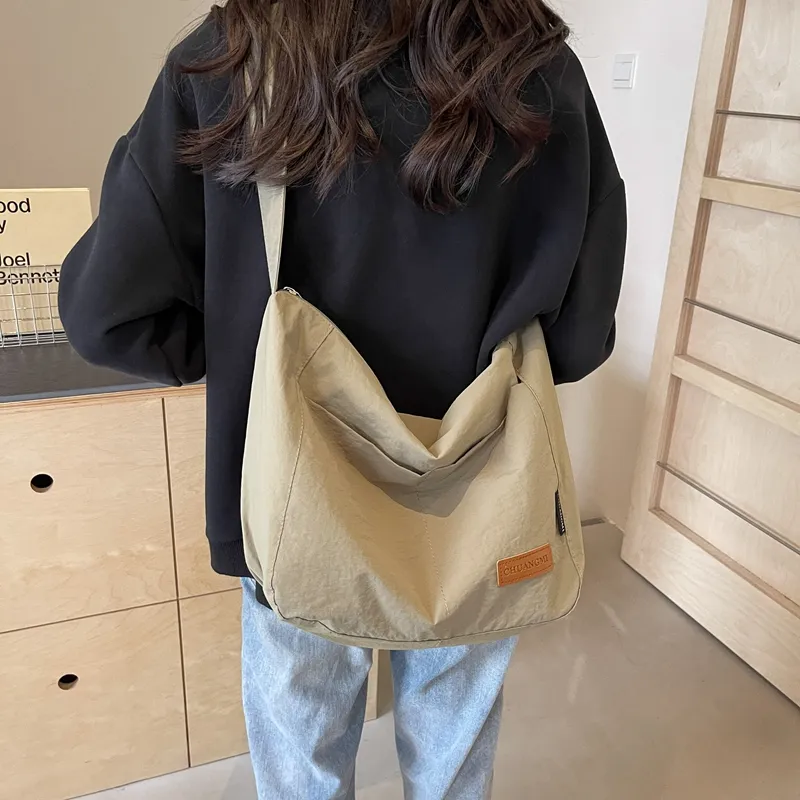 OUZIHUANG Nylon Shoulder Bag Crossbody Bag Regular Unisex Black/Khaki/Green/Ecru/Orange-43