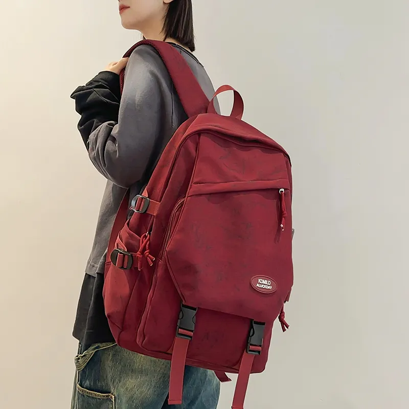 OUZIHUANG Nylon Backpack Regular Unisex Black/White/Green/Red-19