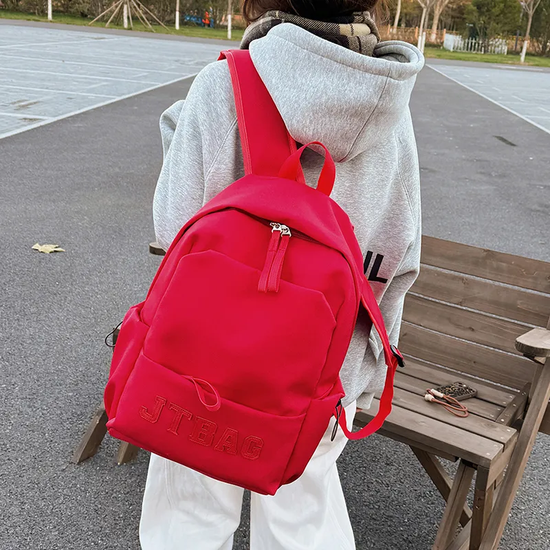 OUZIHUANG Oxford Backpack Regular Unisex Black/Ecru/Burgundy-12