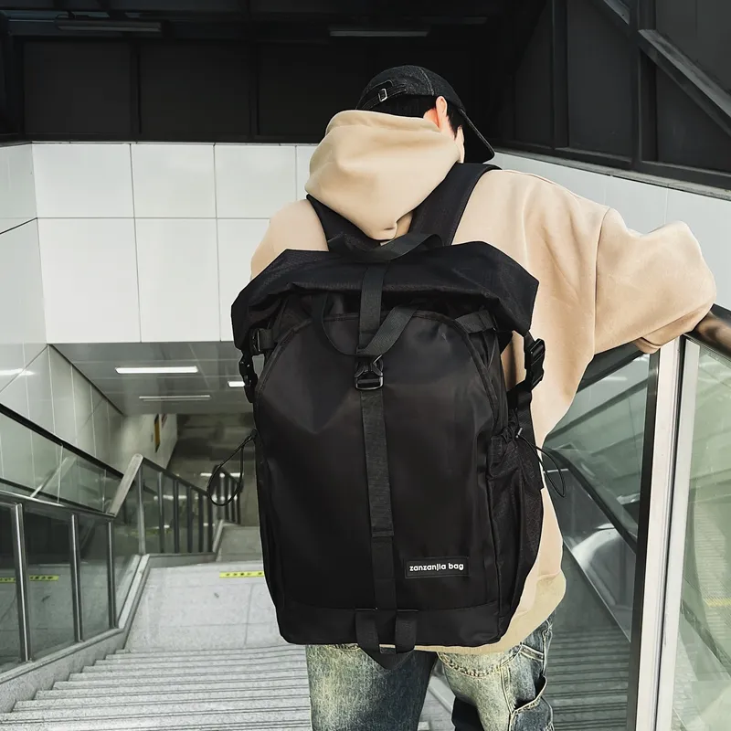 Deli Bear Nylon With Mesh Backpacks Backpack Regular Unisex Black/Black & Gray-2