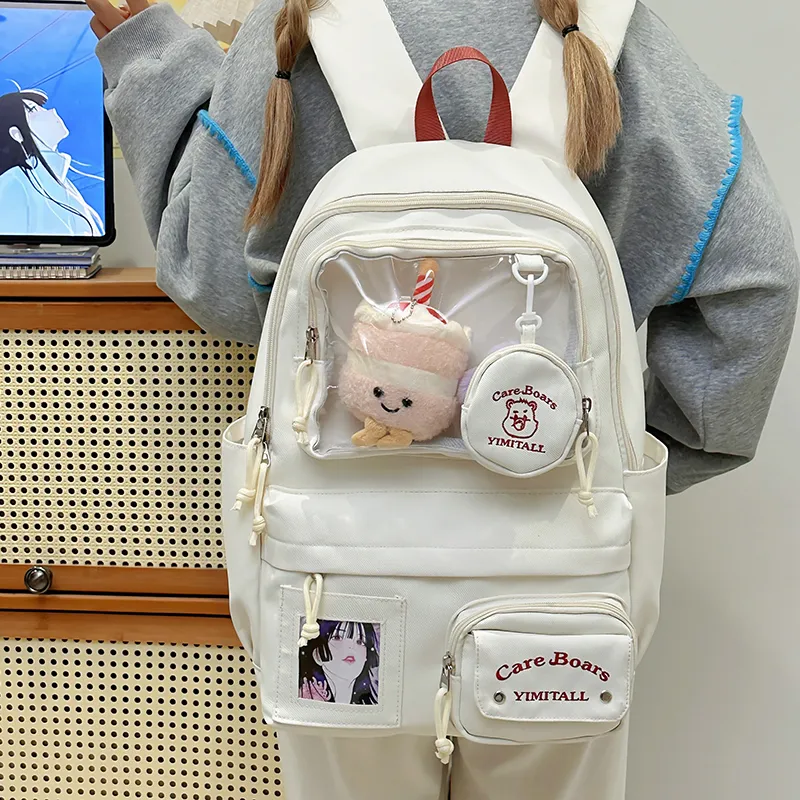 Deli Bear Nylon Backpack Women's White/Blue/Black/Yellow/Purple-3