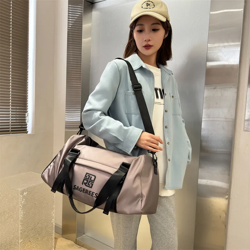 OUZIHUANG Nylon Travel Bag Unisex Pink/Silver/Jasper/Black-12