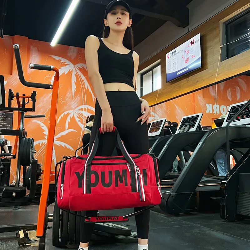 Deli Bear Nylon Gym Bag Unisex Black Khaki/Red/Pink-17
