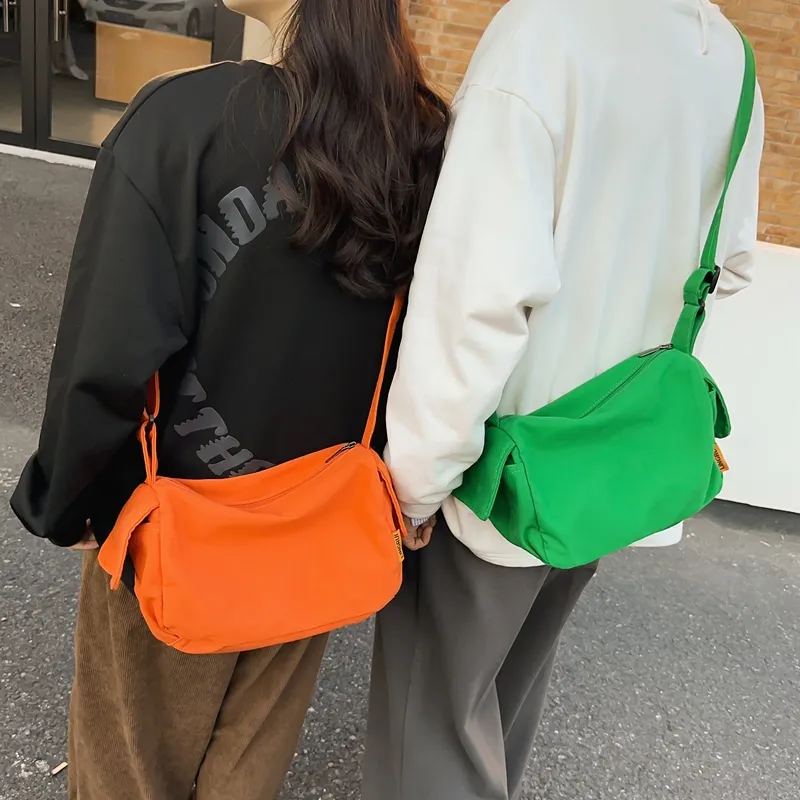 Deli Bear Canvas Class Bag Crossbody Bag Shoulder Bag Regular Unisex Green/Ecru/Orange/Black-14