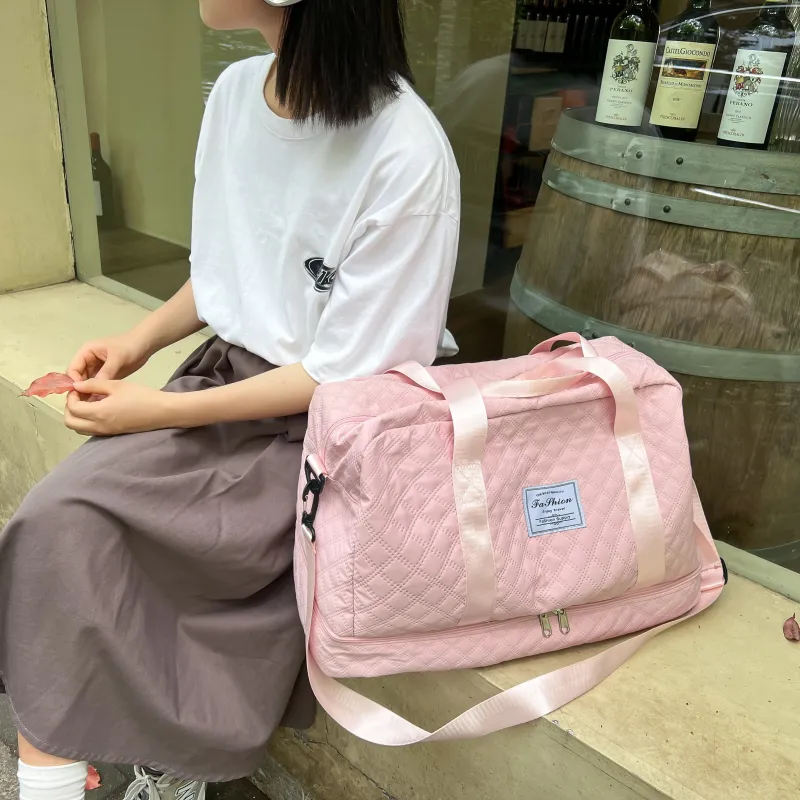 Deli Bear Nylon Fabric Shoulder Bag Large Size Unisex Black/White/Gray/Pink-4
