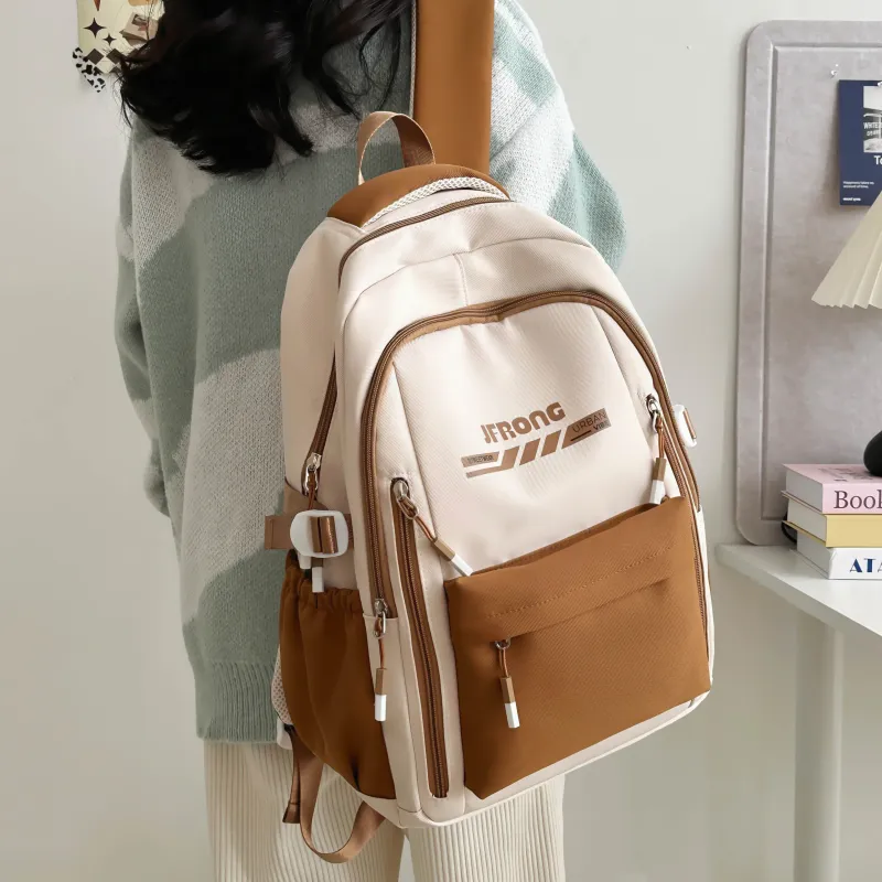 Deli Bear Nylon Backpack Regular Unisex Brown/Orange/Black/Khaki/Green-3