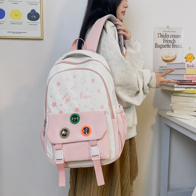 Tong Tong Rabbit Nylon Backpack Regular Women's Pink/Black/Blue/Khaki/Red-3