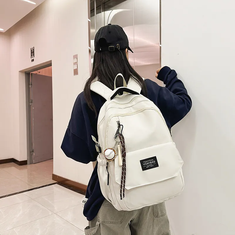 OUZIHUANG Nylon Backpack Unisex Black/White/Red/Khaki/Blue-6