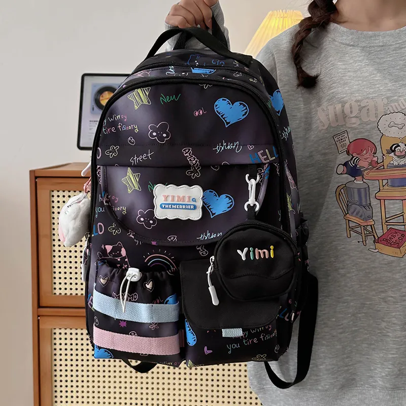 Deli Bear Polyester Backpack Women's Pink/White/Black/Blue-7