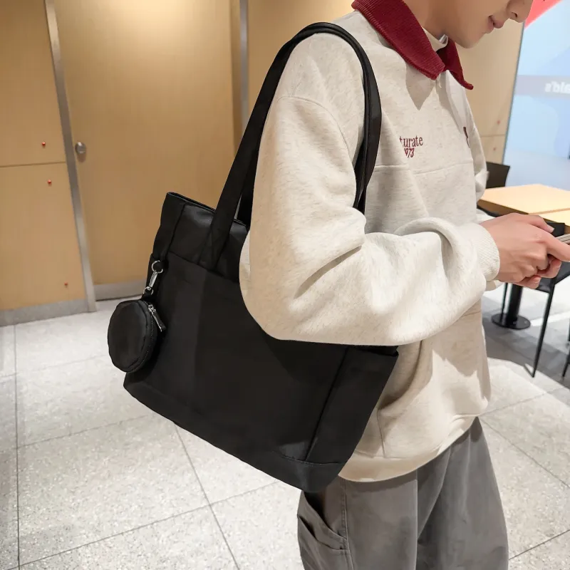 OUZIHUANG Nylon Shoulder Bag Unisex Black/Pink/Khaki/Green-2