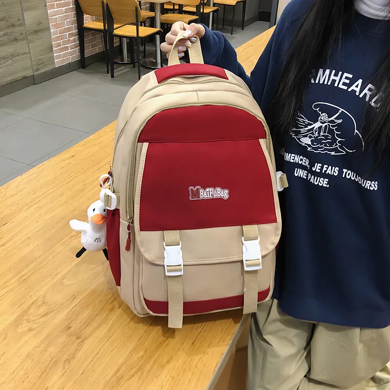 Deli Bear Nylon Backpack Regular Women's Black/Red/Khaki/Blue-3