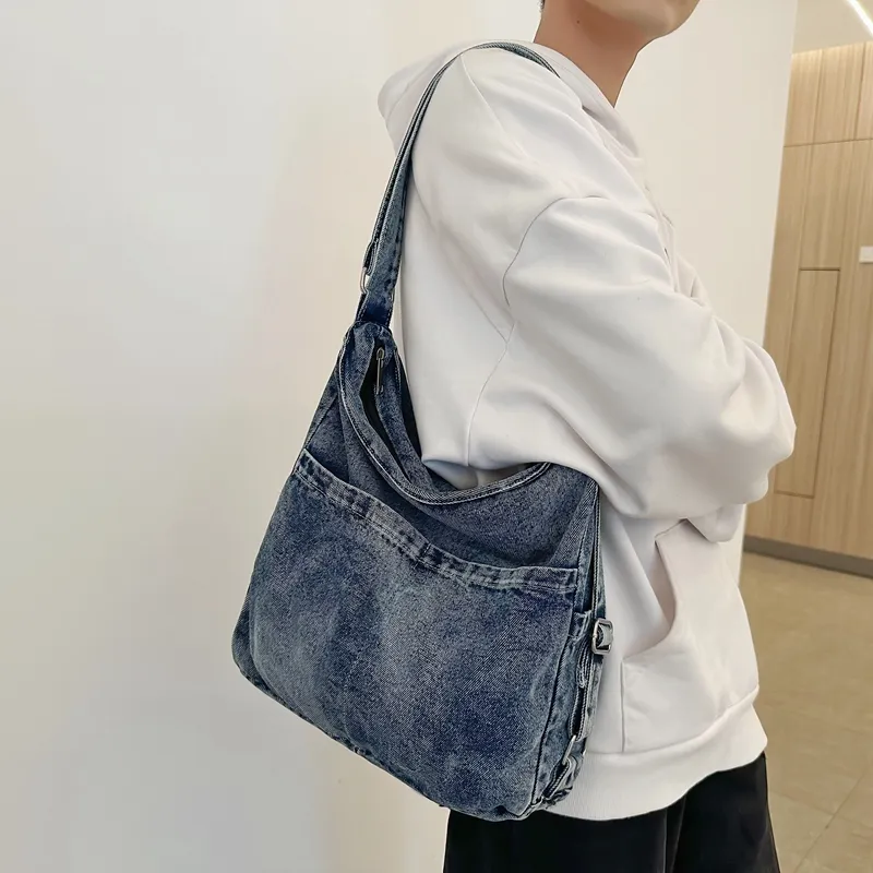 OUZIHUANG Denim Crossbody Bag, Shoulder Bag Regular Unisex Black/Light Blue/Dark Blue/Vintage Blue-33