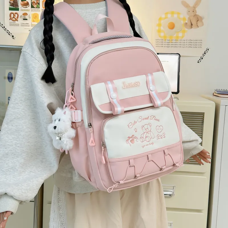 Deli Bear Polyester Backpack Regular Unisex Pink/Yellow/Blue/Black/Red-1