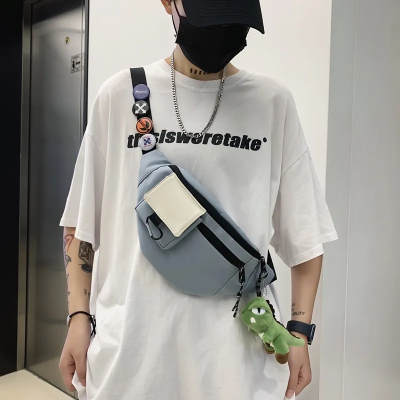 OUZIHUANG Nylon Sling Bag Regular Unisex Black/Blue/White-6