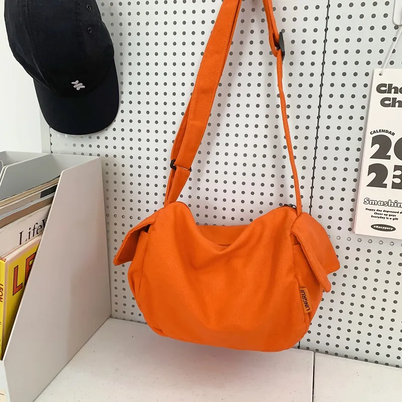 Deli Bear Canvas Crossbody Bag Shoulder Bag Regular Unisex Black/Green/Ecru/Orange-21