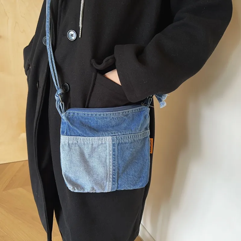Deli Bear Denim Crossbody Bag, Shoulder Bag Unisex-8