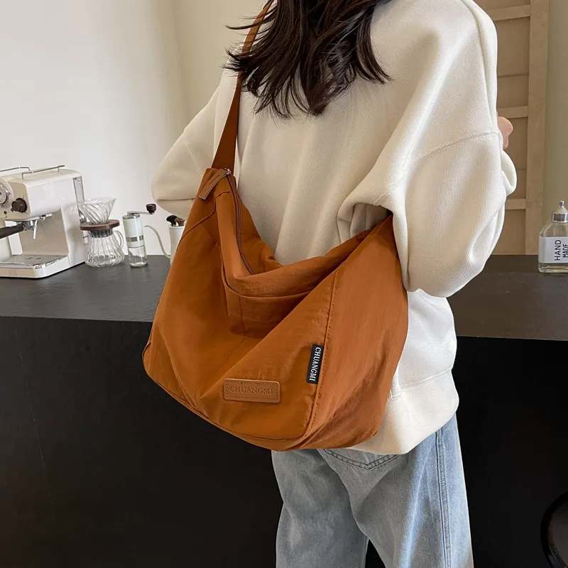 OUZIHUANG Nylon Shoulder Bag Crossbody Bag Regular Unisex Black/Khaki/Green/Ecru/Orange-2