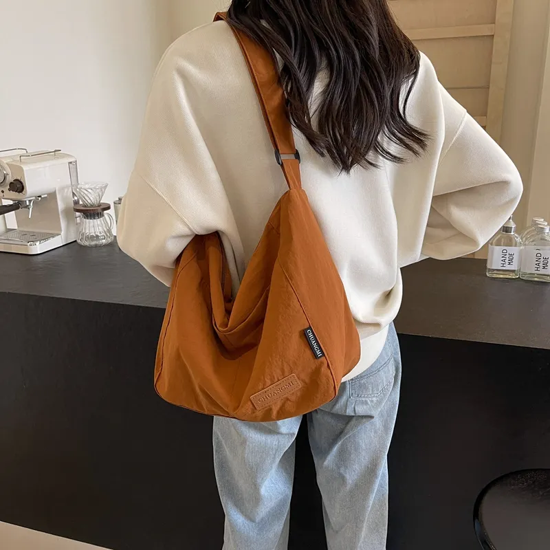 OUZIHUANG Nylon Shoulder Bag Crossbody Bag Regular Unisex Black/Khaki/Green/Ecru/Orange-8