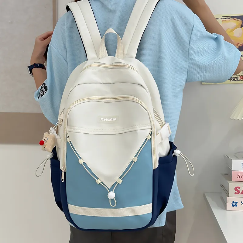 Deli Bear Nylon Backpack Unisex Khaki, Blue, White, Black-6