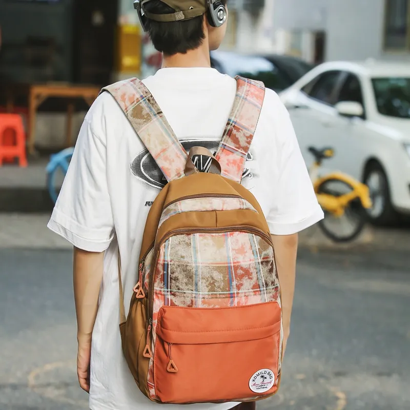 OUZIHUANG Nylon Backpack Unisex Black White/Brown Orange/Gray Pink-8