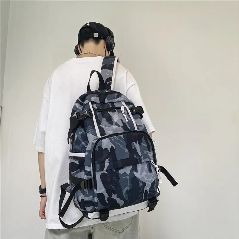 Deli Bear Nylon Backpack Backpack Travel Backpack Regular Unisex Washed White/Letter Black/Camouflage Black/Shoes White-13