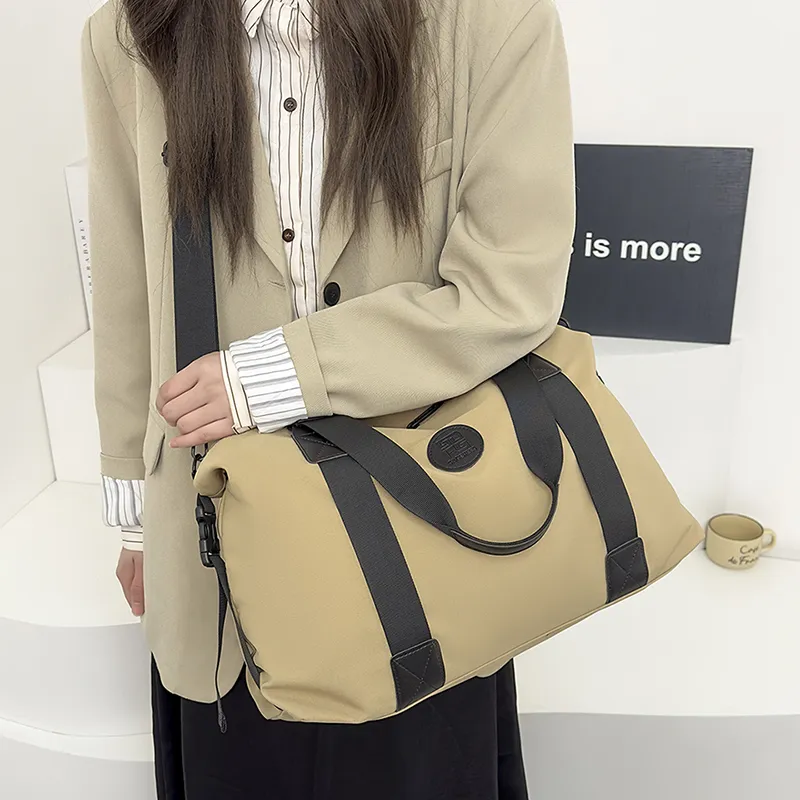OUZIHUANG Nylon Travel Bag Unisex Khaki/Pink/Green/Black/Brown/Orange-4