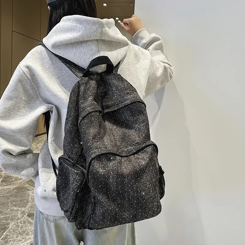 OUZIHUANG Denim Backpack Regular Unisex Black/Dark Blue/Light Blue-4