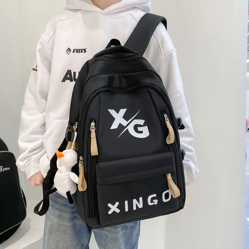 OUZIHUANG Nylon Backpack Regular Unisex Black/Khaki/White/Red-10