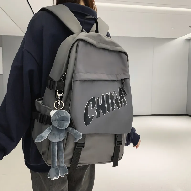 OUZIHUANG Nylon Backpack Unisex Black/Blue/Gray/Red/White-12