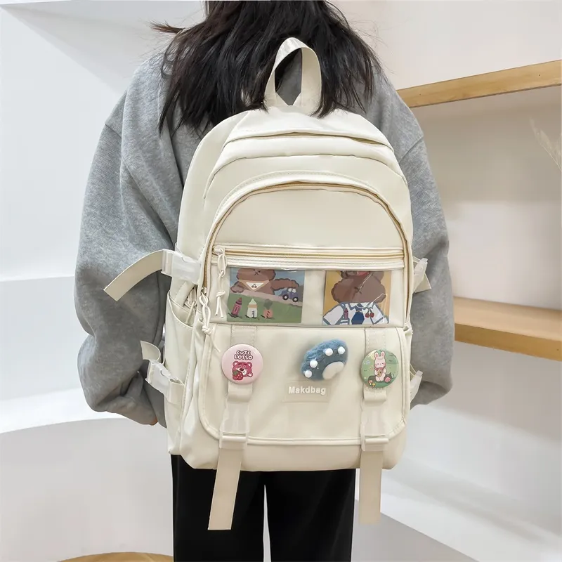 Deli Bear Canvas Backpack Regular Women's White/Black/Pink/Blue-1